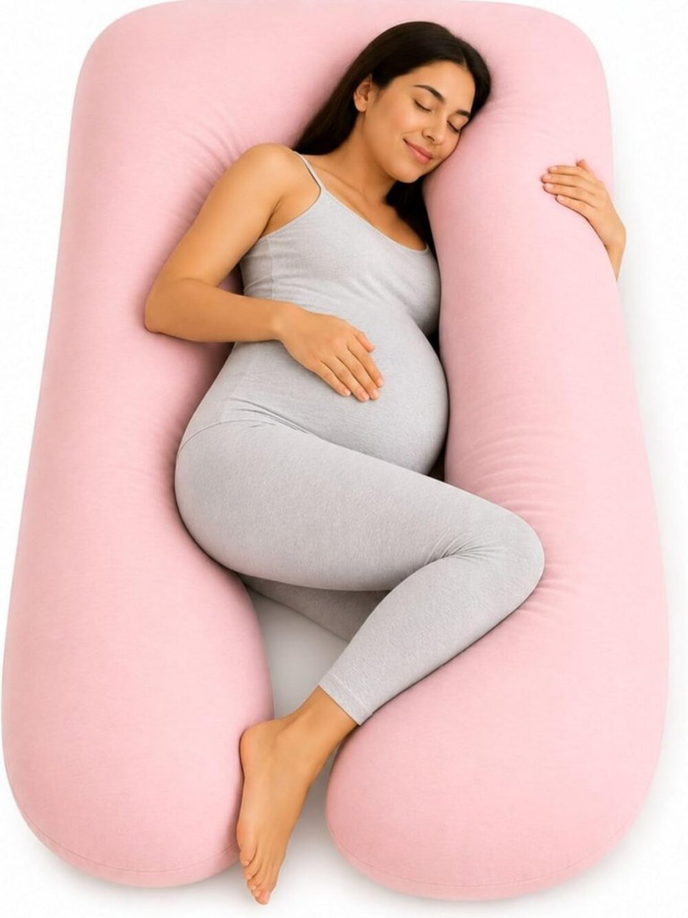 U-Shaped Pregnancy Pillow for Full Body Maternity Support, Cotton Cover & Eye